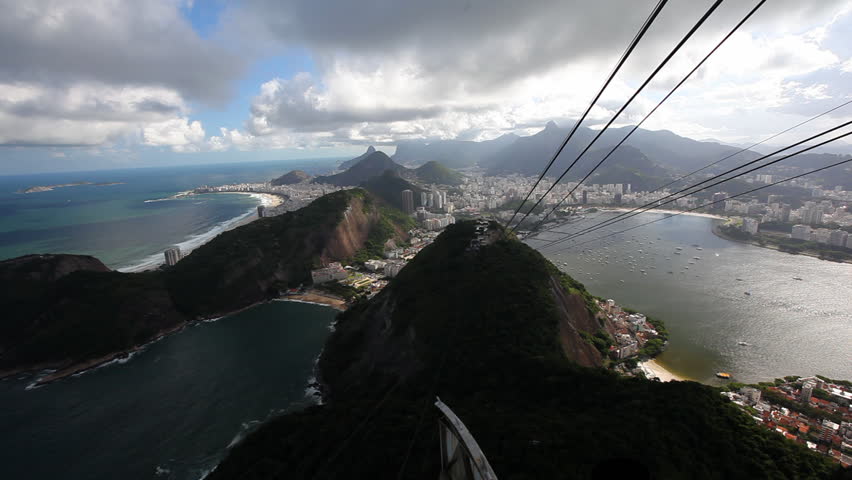 Rio De Janeiro shot from the sugar loaf mountain with Copacabana and cable construction from cable car visible, which drives down / HD1080 / 30fps