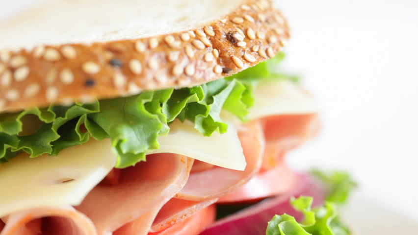 Pan of a ham and cheese sandwich