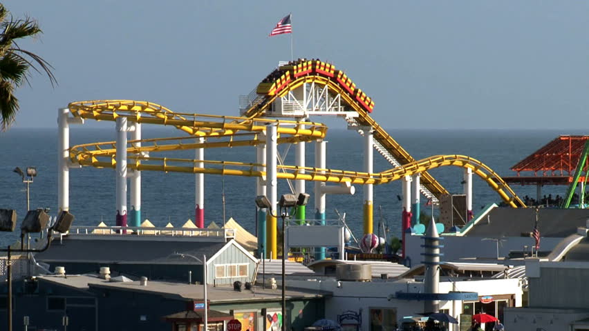 A shot of  roller coaster on the Santa Monica Pier
