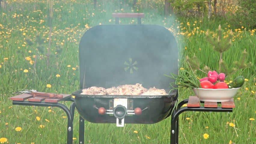 Preparing BBQ outside