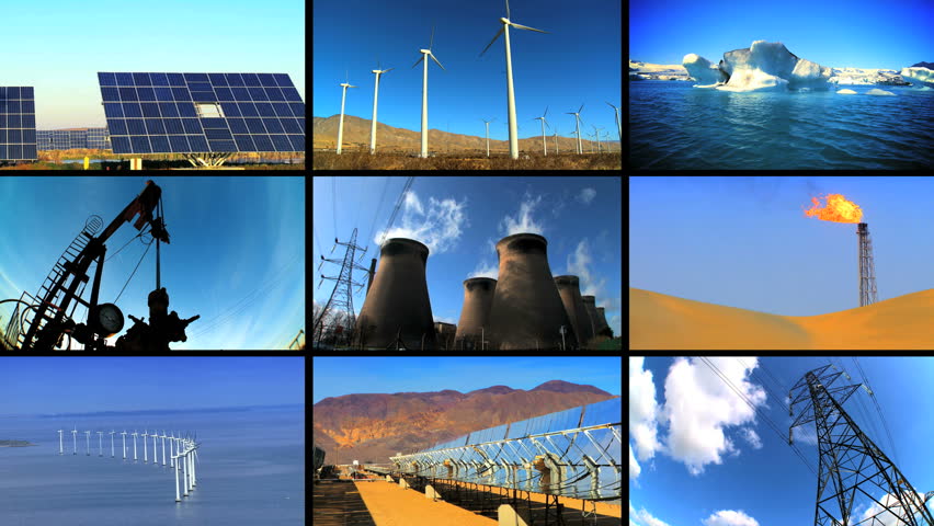 Montage of clips contrasting renewable clean energy production with fossil fuel pollution & the damage it can cause