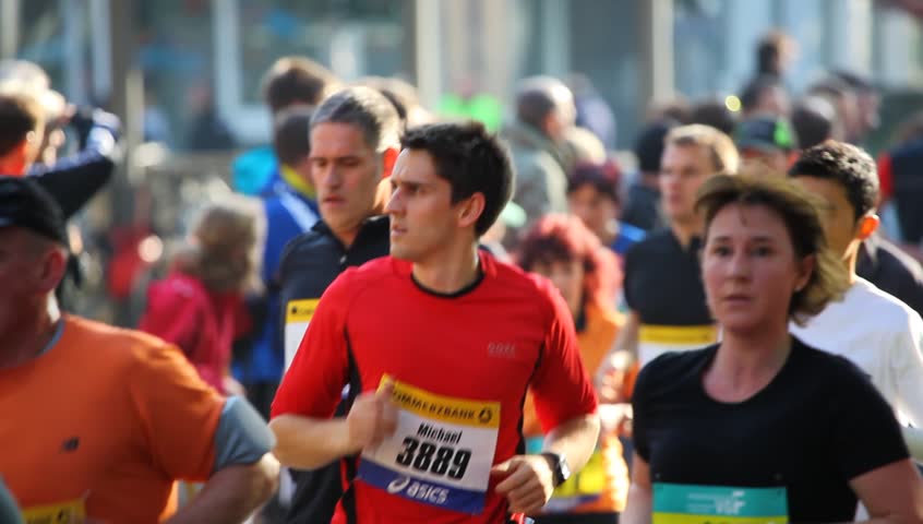 FRANKFURT, GERMANY - OCTOBER 31: Runners on the street during the Frankfurt Marathon on October 31, 2010 in Frankfurt, Germany.