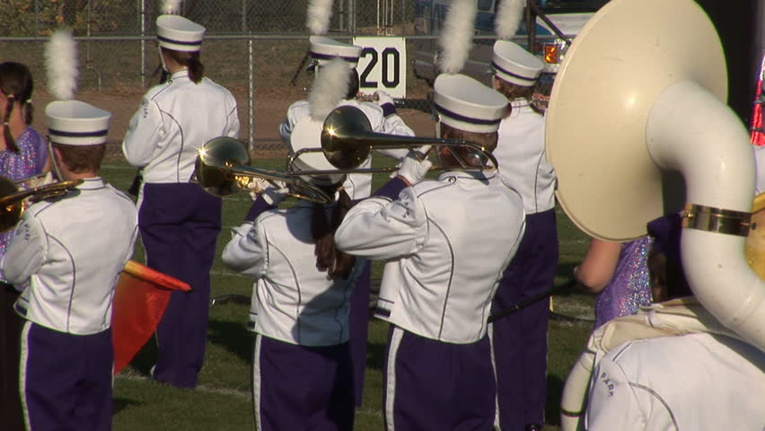 Purple & white marching band - pan left