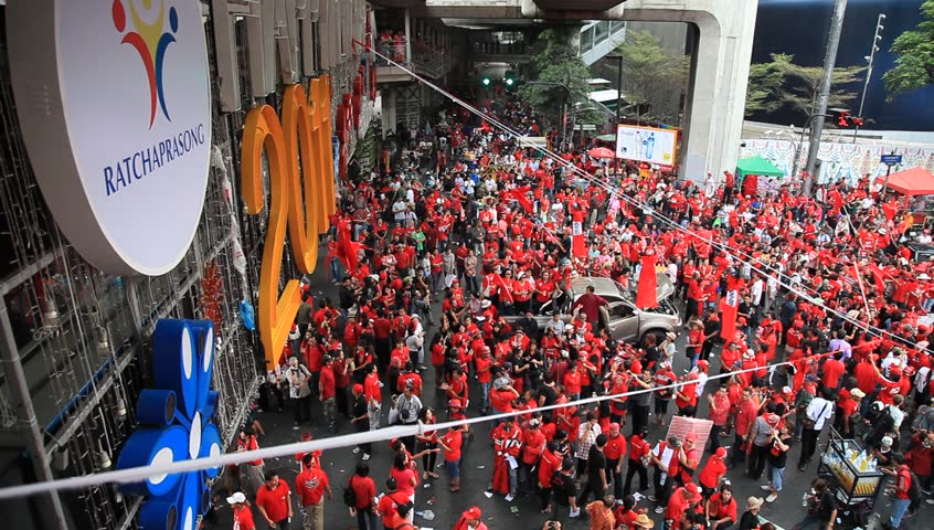 BANGKOK, THAILAND - NOVEMBER 19: At least 10,000 anti-government red-shirted protesters returned to Bangkok's streets to mark the 6 month anniversary of a deadly military crackdown on 19th November 2010.