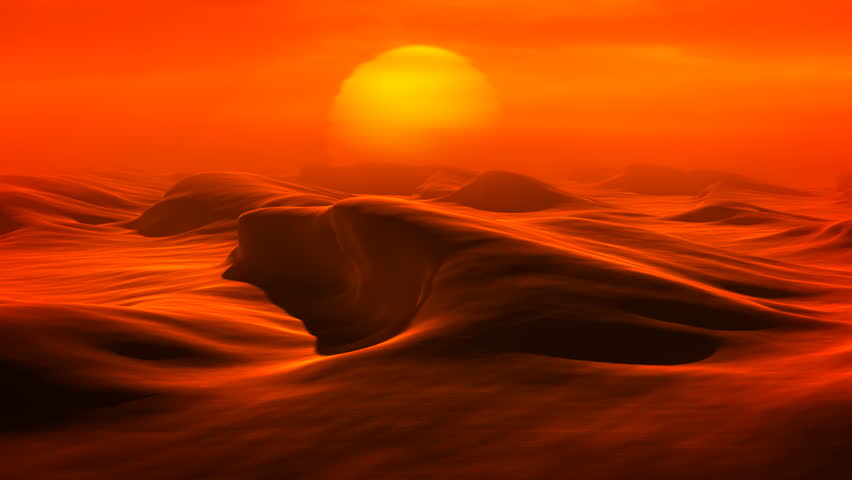 Desert Dunes (Loop). Fly through the desert dunes. Camera dolly toward the sun in seamless loop.