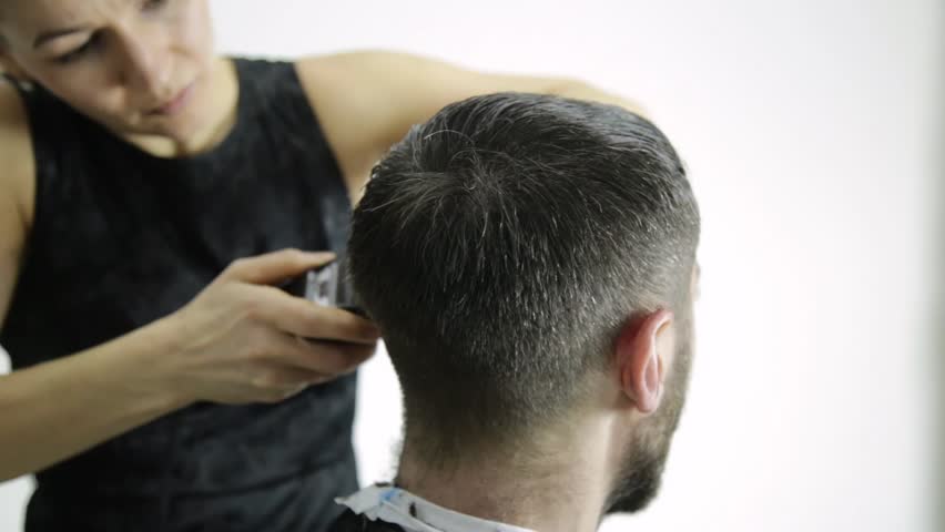 Mens Haircut At Barbershop Female Stock Footage Video 100