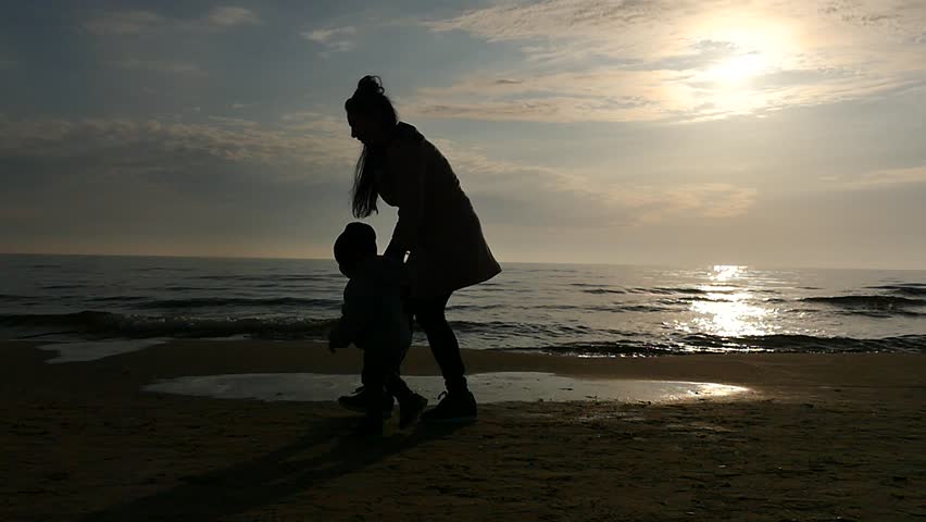 Silhouette Of Walking Mother With Stock Footage Video 100