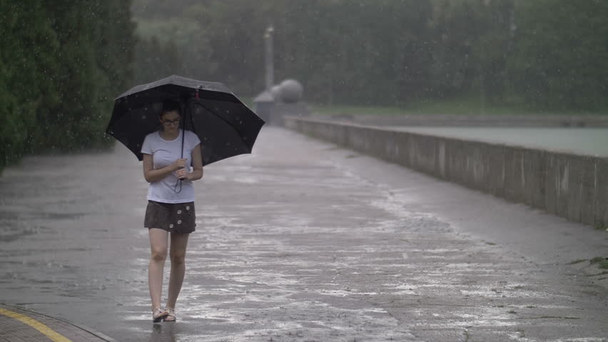 Missing in the rain. Girl with glasses in rainy weather.