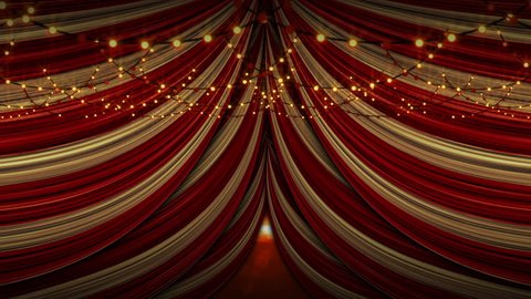 Red And Yellow Draped Tent Ceiling With Round Warm Flashing Fairy Lights