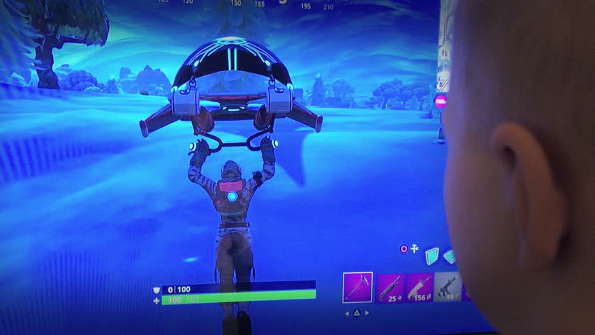 fortnite video game playing closeup footage person playing popular game with big tv screen 30th january 2019 finland espoo - fortnite free january
