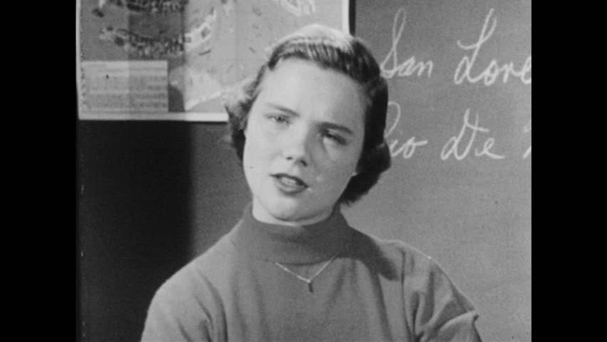 1950s Classroom Teenage Girl Stands Stock Footage Video 100