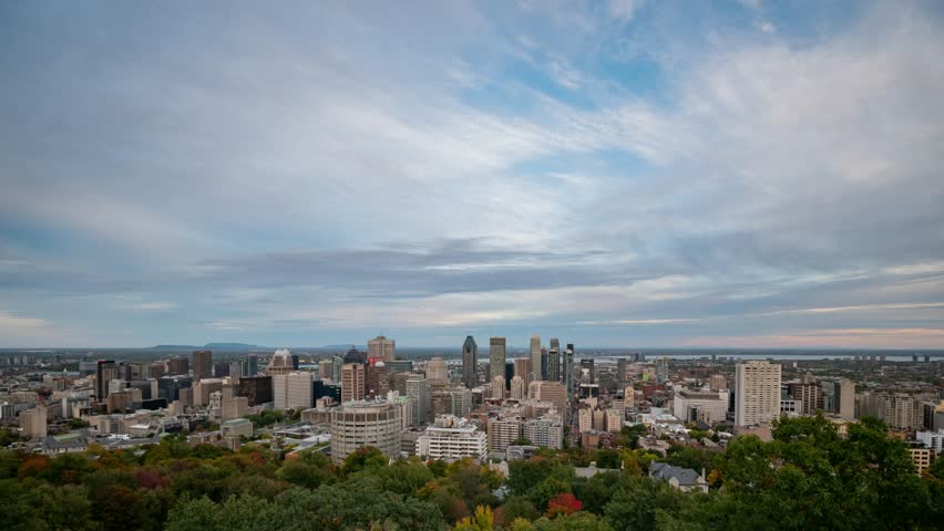 Night Time Cityscape With Lights In Montreal, Quebec, Canada Image 