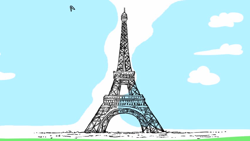 Sketch Animation of Eiffel Tower Stock Footage Video (100% Royalty-free