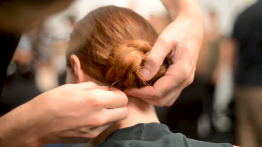 Professional Hairstylist Pins A Models Stock Footage Video 100