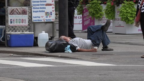 Toronto, Ontario, Canada April 2019 Homeless Person the Streets Of Wealthy Financial District
