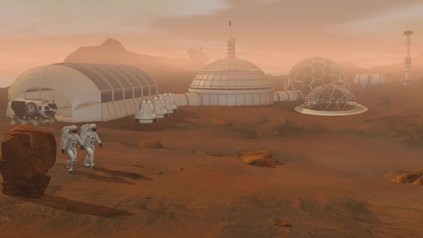 Colony On Mars. Two Astronauts Stock Footage Video (100% Royalty-free
