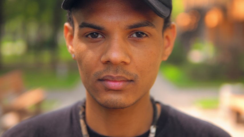 4k00 06close Up Portrait Mixed Race Man Outdoors Young Male