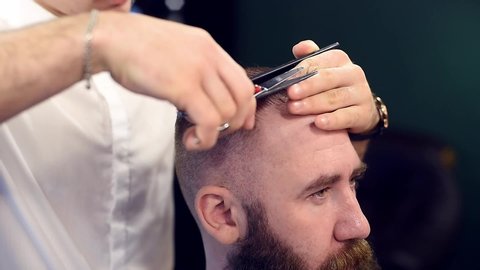 Men Hairdresser Making Hairstyle To Stock Footage Video 100