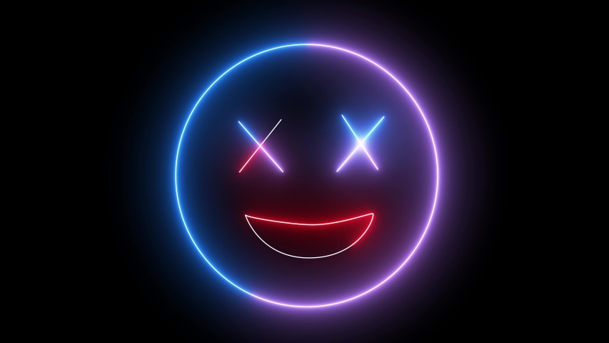 Neon Emoji Face, Smiling Sign. Stock Footage Video (100% Royalty-free