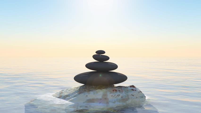 Stack Of Round Smooth Marble Stones In Zen Style And Sea Waves ...