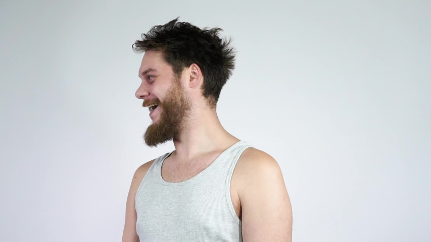 Hd00 14crazy Man With Half Shaved Hair Laughing At The Camera
