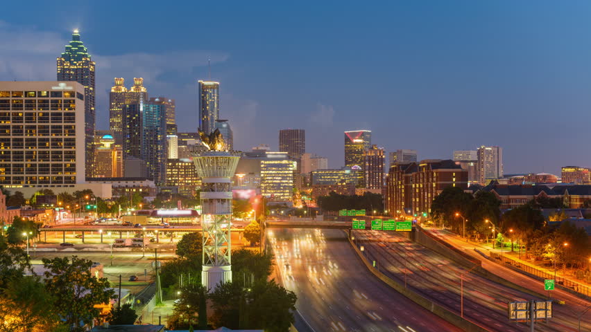 Skyline with lights and roads in Atlanta, Georgia image - Free stock ...