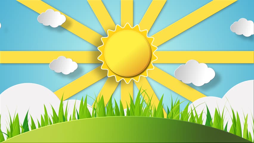 stock video clip of cartoon landscape with grass growing cloud an animated sun