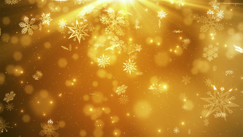 Beautiful Falling Snowflakes - Gold Winter Background. Stock Footage