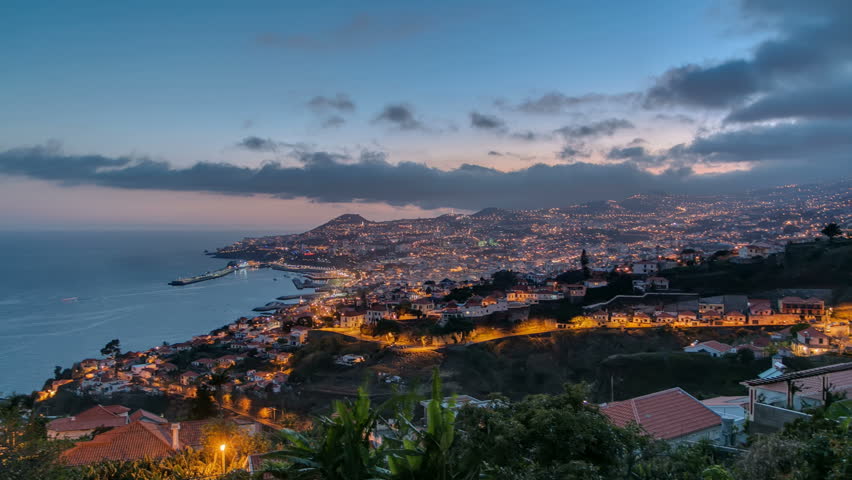 Aerial View Of Funchal By Night Timelapse, Madeira Island, Portugal 4K ...