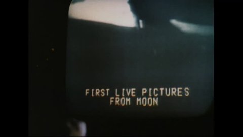CIRCA 1970s - Astronauts from Apollo 11 walk on the moon as people watch everywhere on earth.