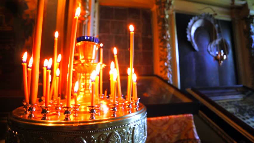 Many Burning Candles in Russian Stock Footage Video (100% Royalty-free