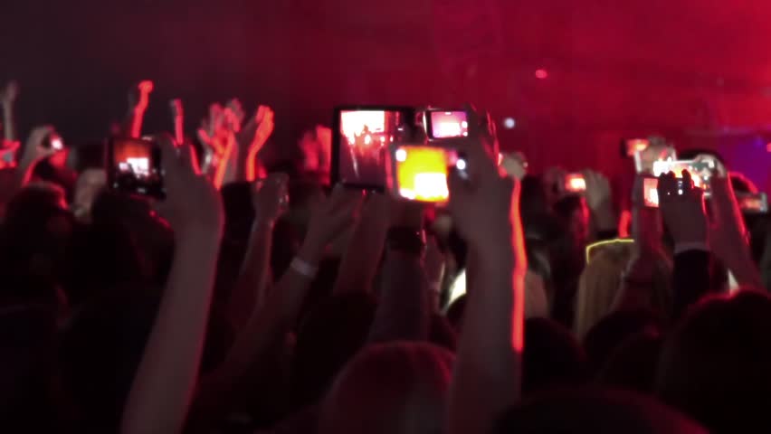 Fan Person Taking Video And Photos On Mobile Smart Phone At Concert ...
