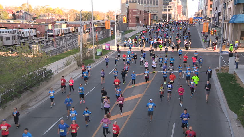 Toronto, Ontario, Canada May 2016 Large Crowd Of Marathon Runners In ...