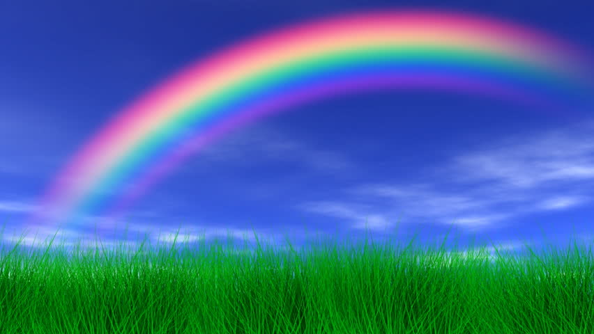 Rainbow, Grass and Peaceful Sky Stock Footage Video (100% Royalty-free