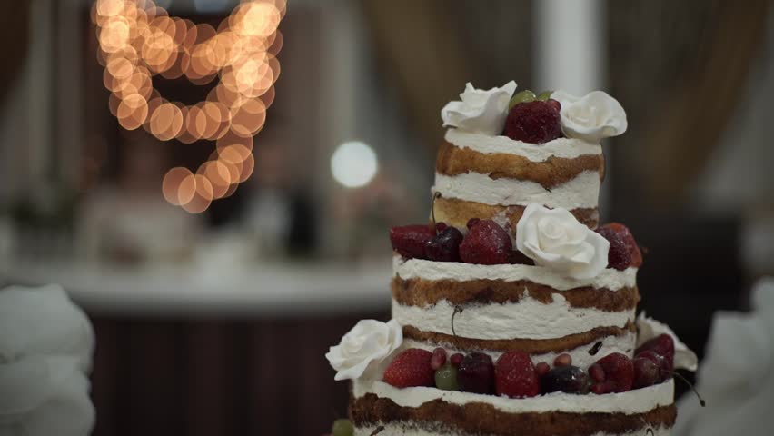 Wedding Cake With White Cream Stock Footage Video 100