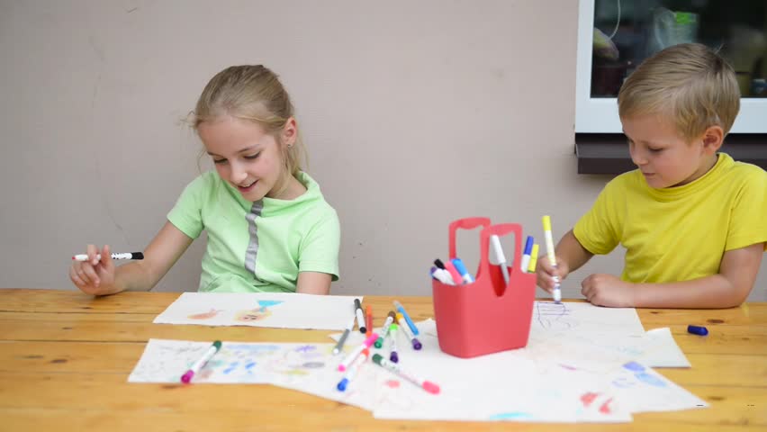 Kids Painting With Pencils Stock Footage 100 Royalty Free Kids Painting With Pencils