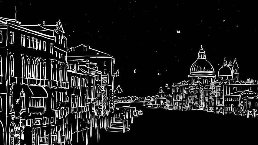 Venice Grand Canal Animated Sketch On White, Outline Drawing Animation ...