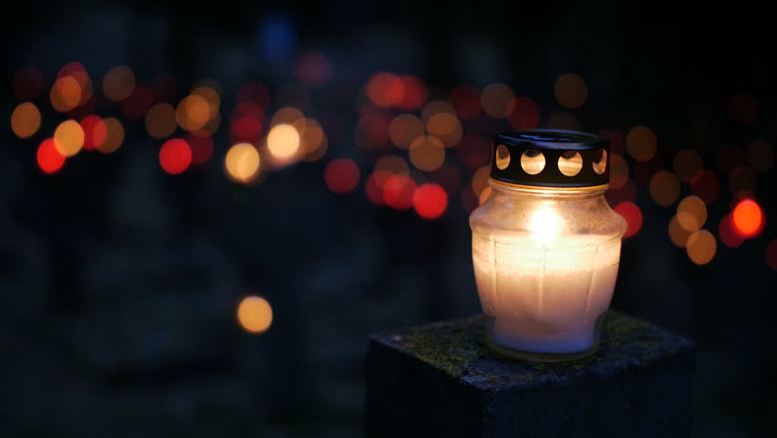 Memorial Candle Light At A Cemetery At Night Stock Footage Video