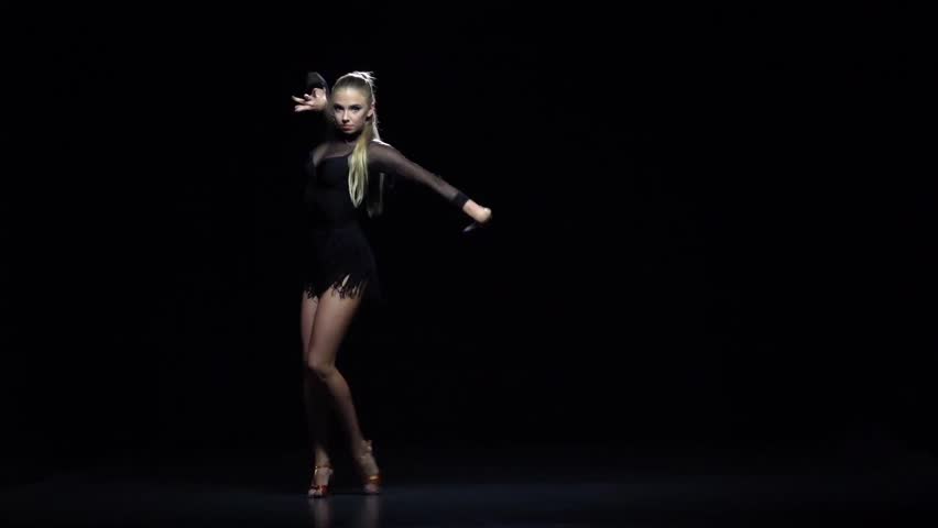Sexy Young Woman Dancing Contemporary On Black Background Stock Footage ...