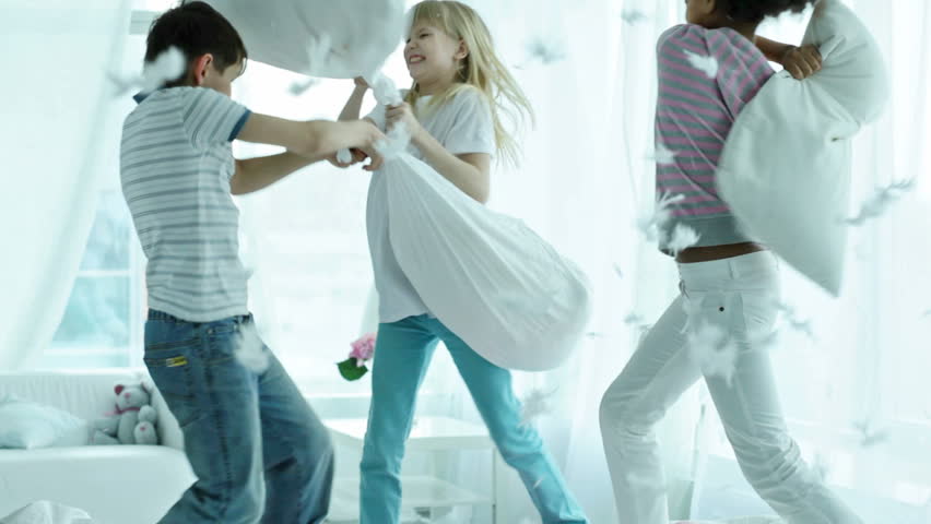 Kids Pillow Fighting So Hard Stock Footage Video 100 Royalty