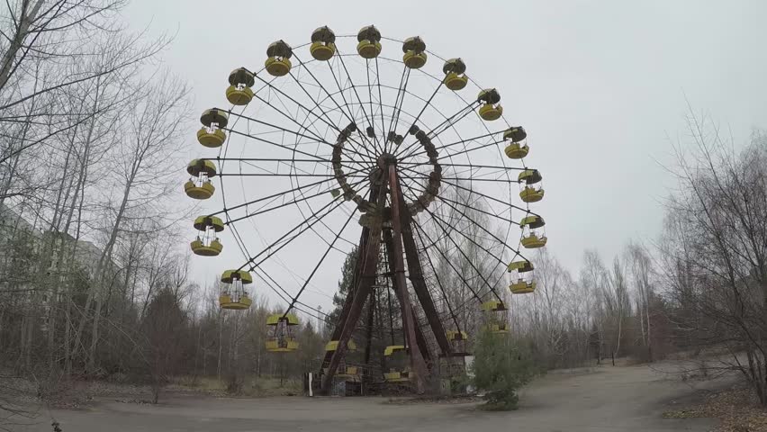 Abandoned Ferris Wheel in Amusement Stock Footage Video