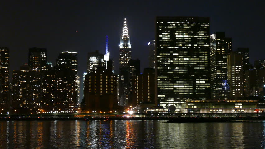 Manhattan Skyline And East River At Night View From Long Island City