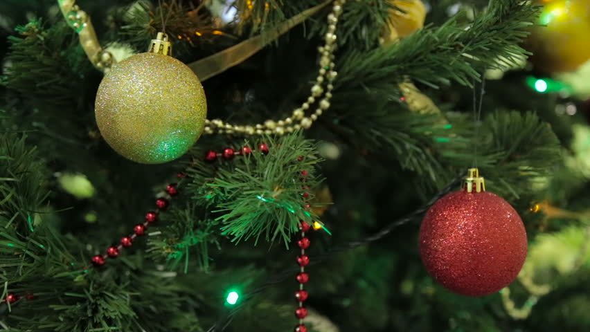 Christmas And New Year Tree Stock Footage Video 100 Royalty Free Christmas And New Year Tree Decoration Garland Toys Light Is Turned On Off Lights Ling Holiday Concept