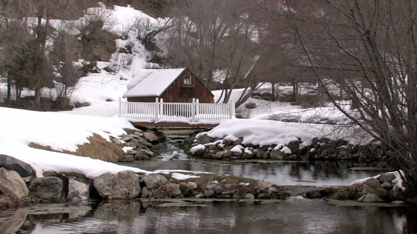 Winter Scene With Wood Cabin Stock Footage Video 100 Royalty