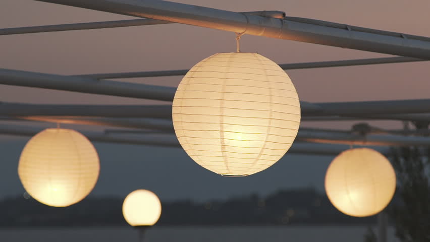 Hanging Chinese Lanterns Lit Decorations Stock Footage Video