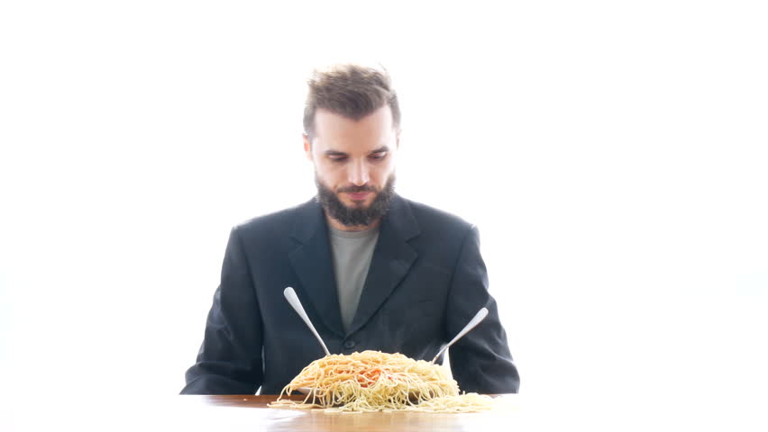 Stock video of funny bearded man eating pasta on | 24651341 | Shutterstock