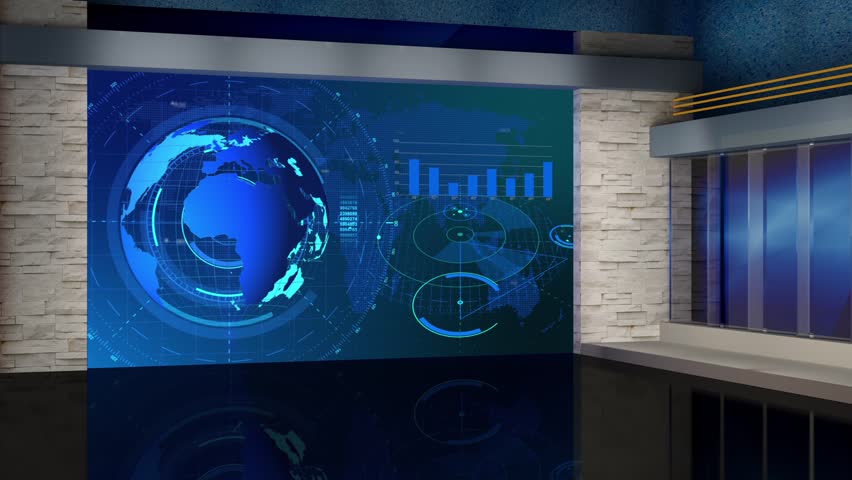News Broadcast Tv Studio Green Stock Footage Video (100% Royalty-free