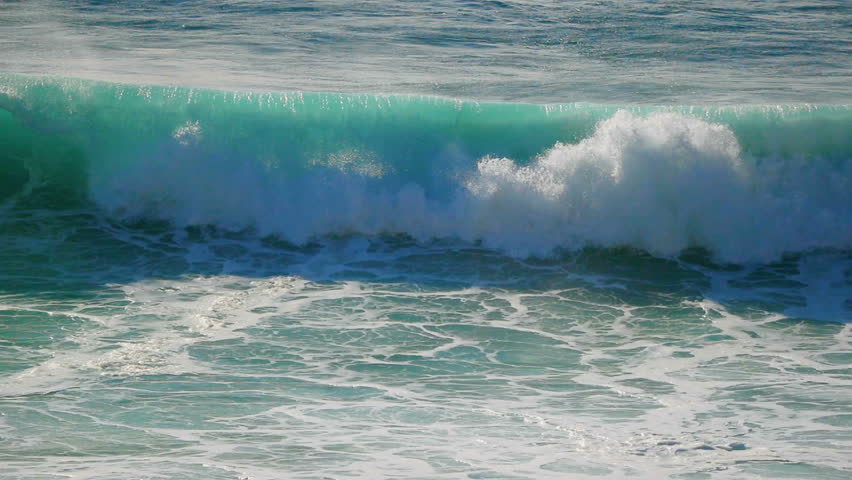 Slow Motion Blue Sea Ocean Water Big Surf Wave Splash Beach 120 Fps ...