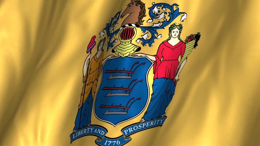 Realistic Ultra-HD New Jersey State Flag Waving In The Wind. Seamless ...