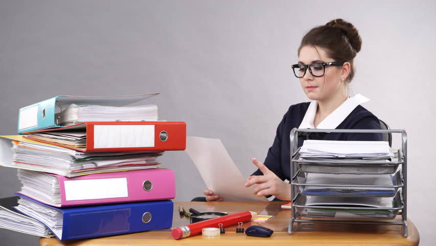 Woman Working In Office. Funny Secretary Wearing Nerdy Geek Glasses ...